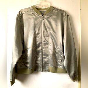 Men's Olive Green Satin Bomber Jacket